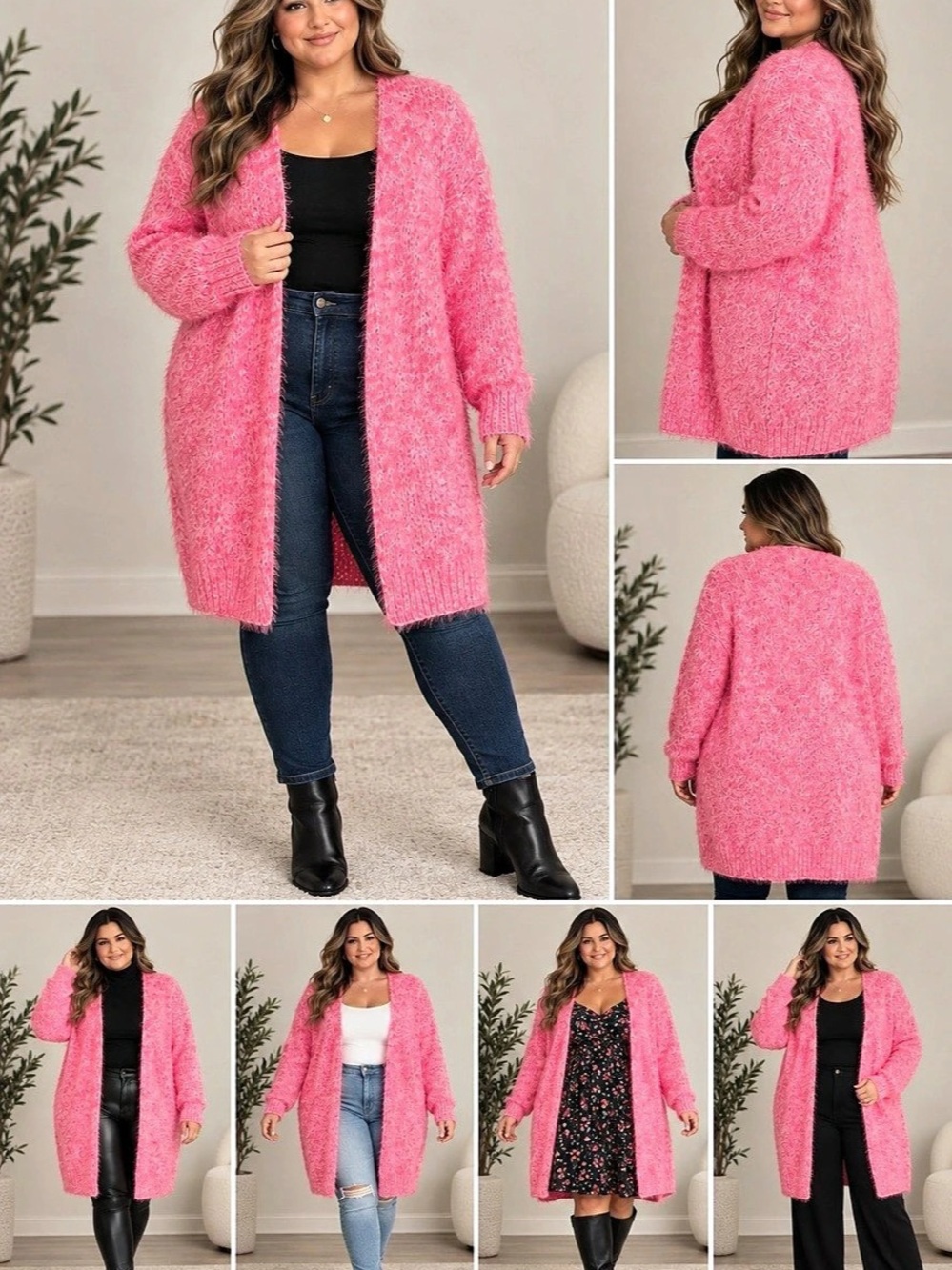 Lane Bryant Longline Eyelash Knit Open Front Cardigan Pink Size 18/20